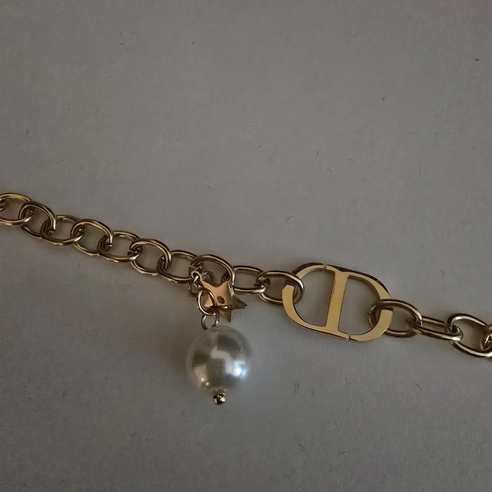 Gold Charm Bracelet with Pearl Accent
